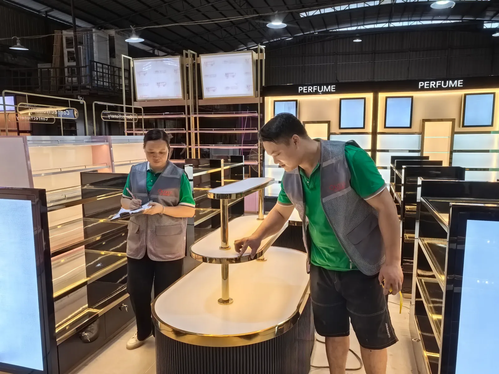 BENSON team checking assembled fixtures before export packing