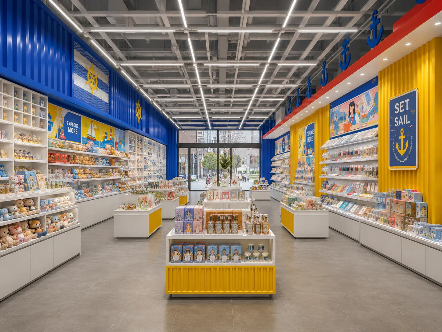 Blue and Yellow Toy Store Shelving Layout — reference view 4 of 6