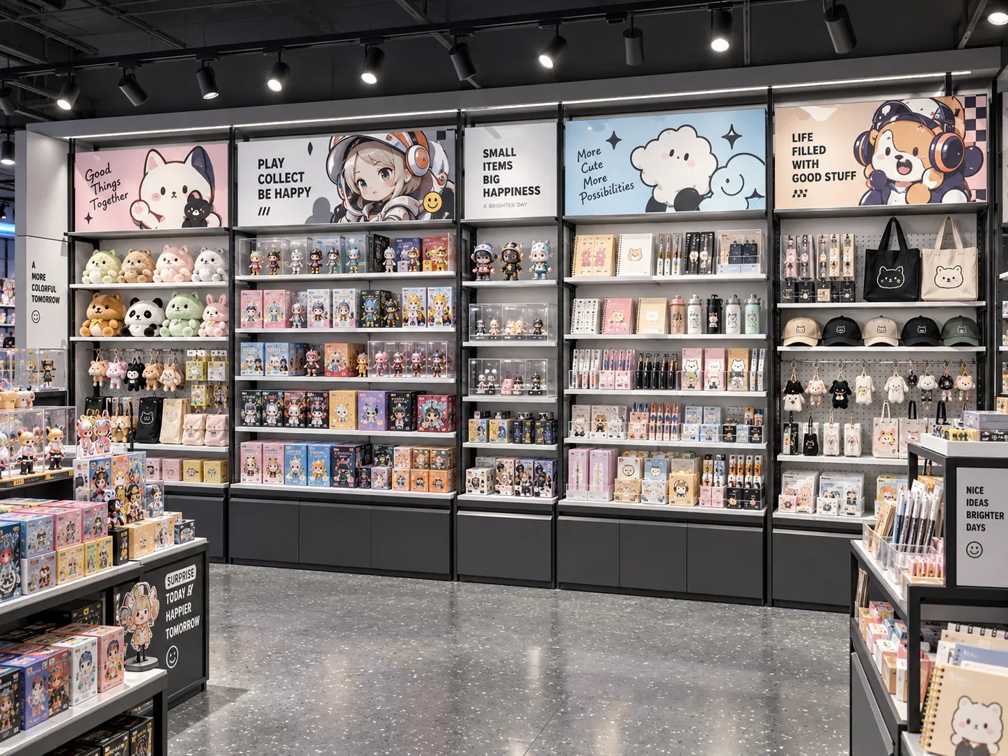 Monochrome Collectible Store with Stepped Islands — reference view 3 of 6