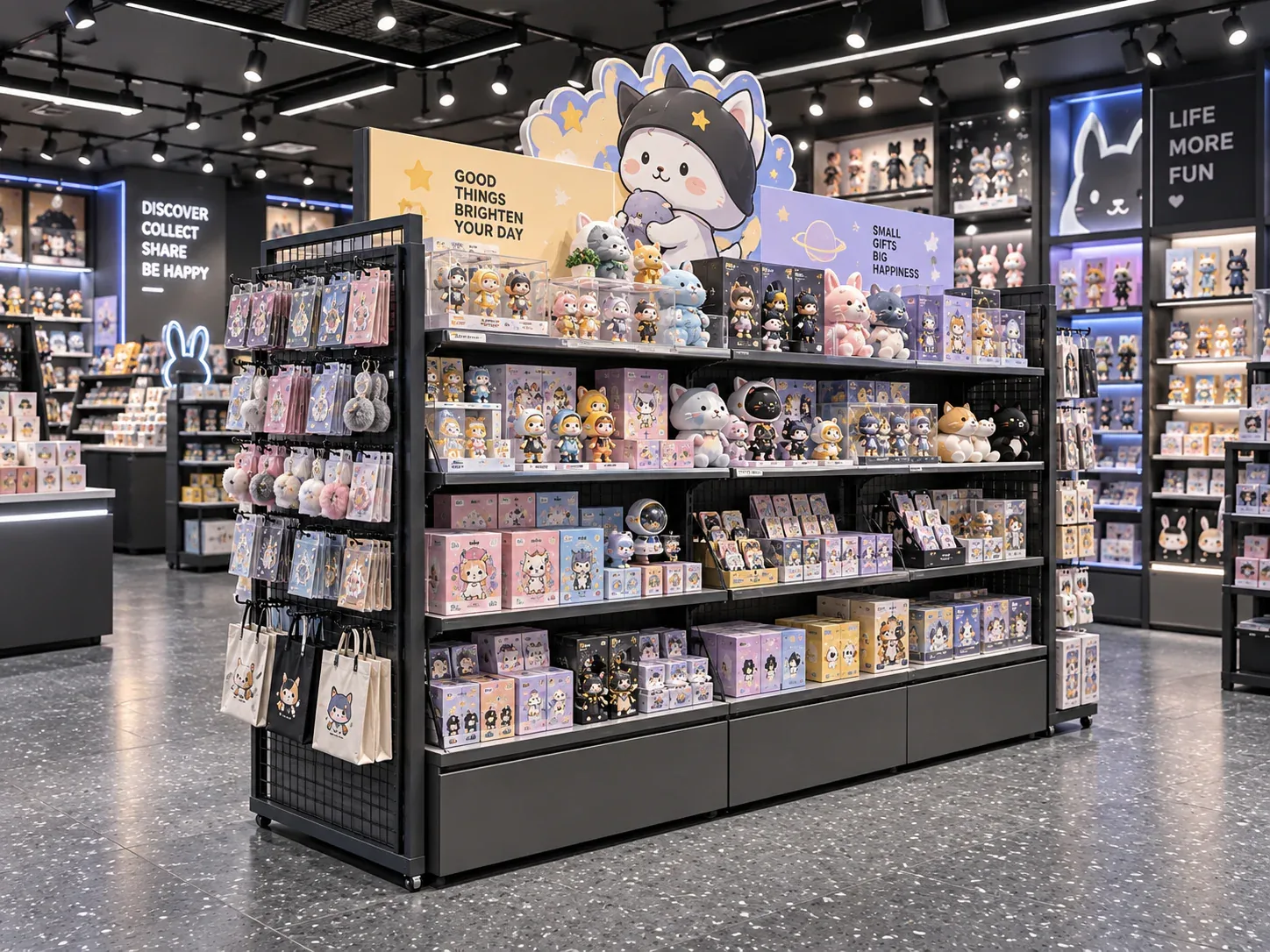 Monochrome Collectible Store with Stepped Islands — reference view 5 of 6