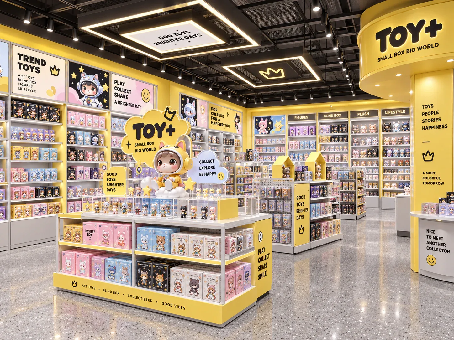 Yellow Collectible Shop with Graphic Feature Column