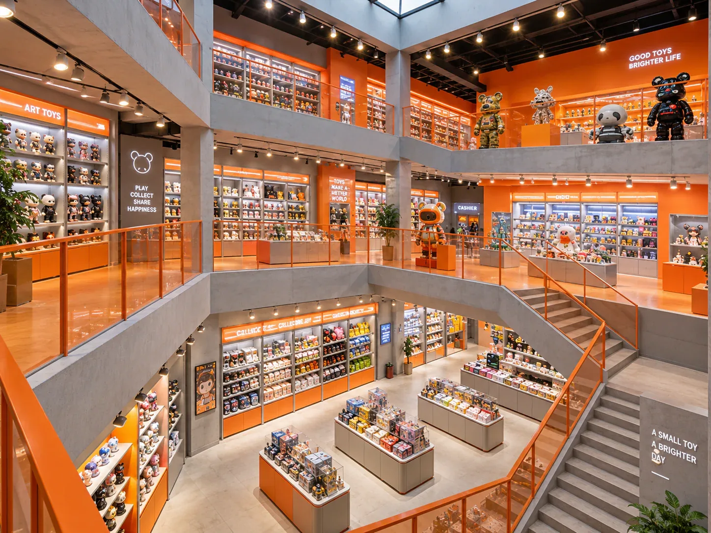Orange Multi-Level Toy Store Atrium Design