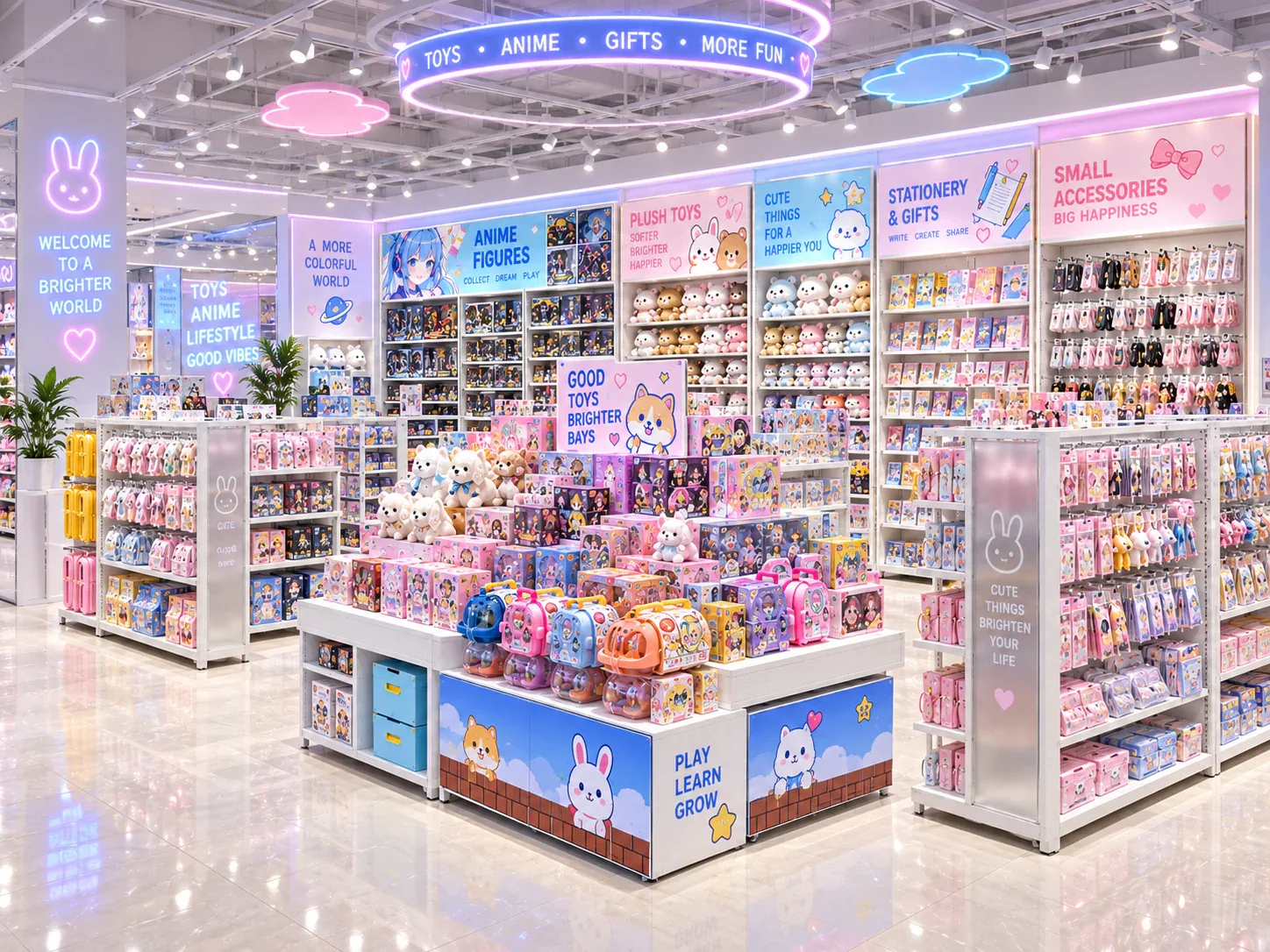 Pastel Toy Shop with Tall White Display Bays — reference view 2 of 6