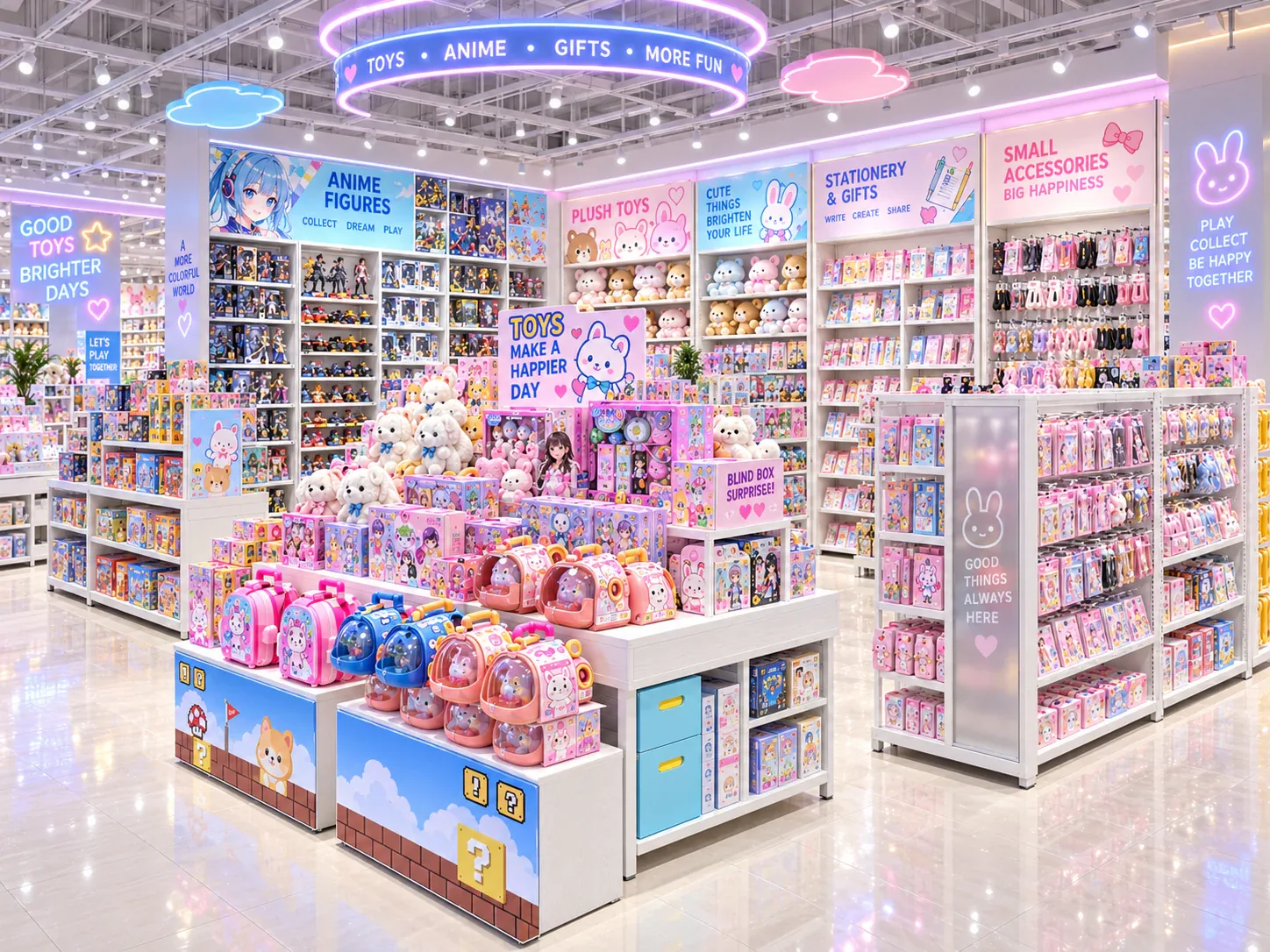 Pastel Toy Shop with Tall White Display Bays — reference view 3 of 6