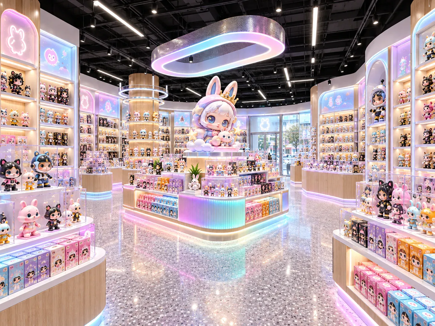 Iridescent Toy Display Island with Pastel Lighting — reference view 6 of 6
