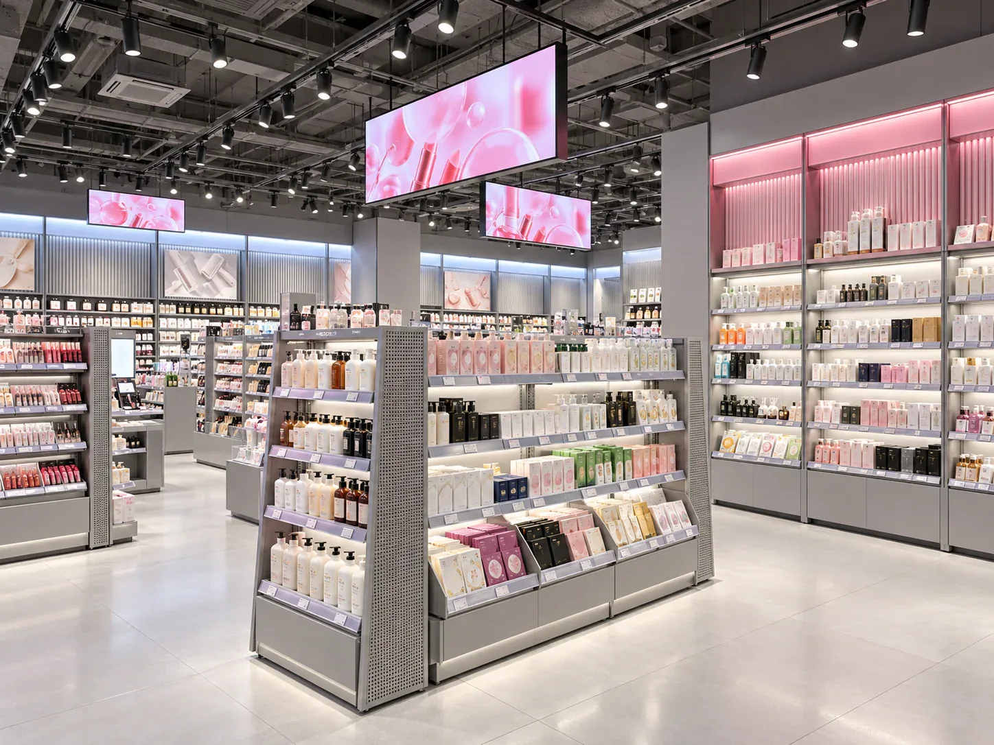 Gray Toy Shop Entrance with Suspended Pink Graphics — reference view 5 of 6