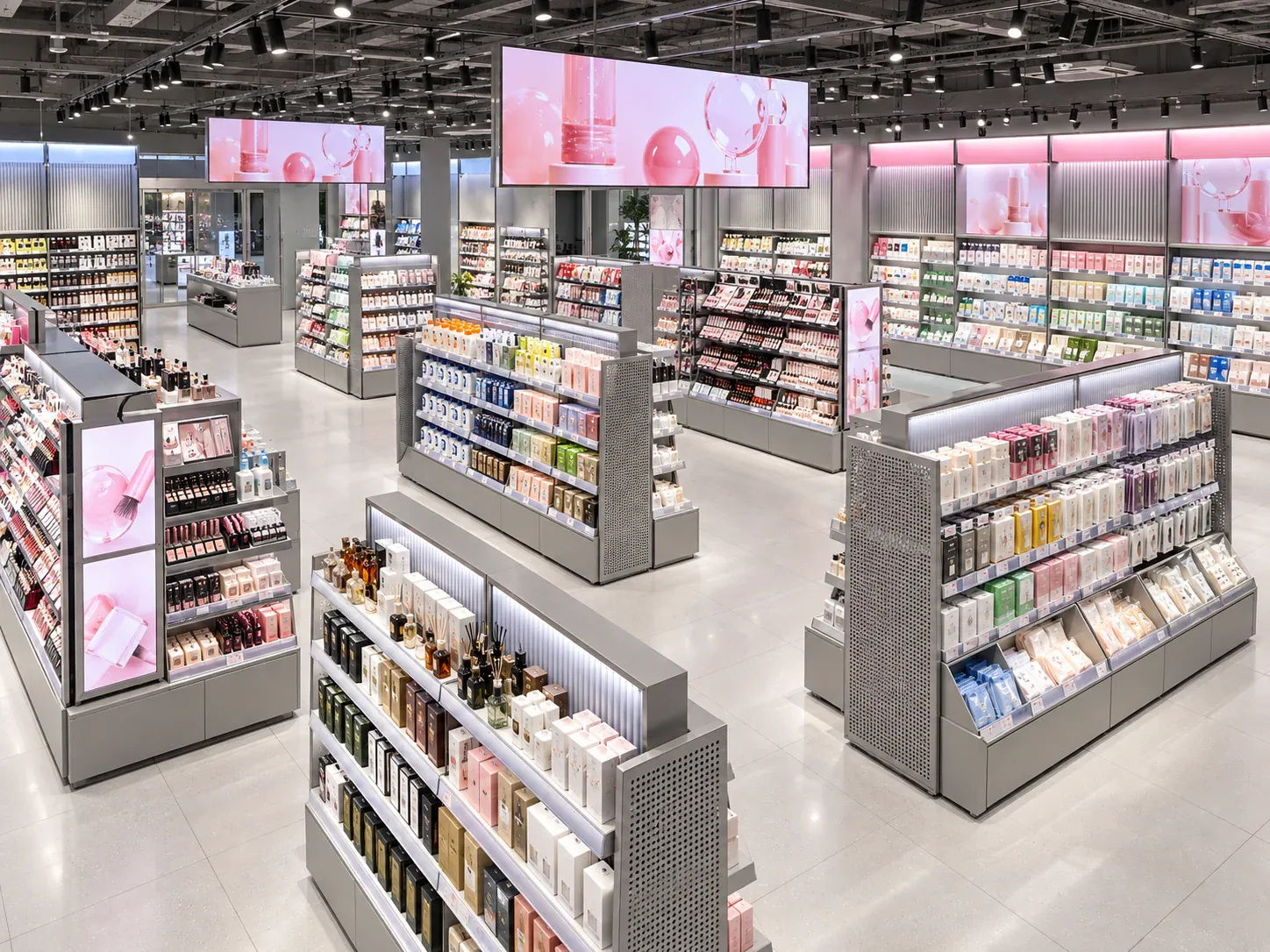 Gray Toy Shop Entrance with Suspended Pink Graphics — reference view 6 of 6