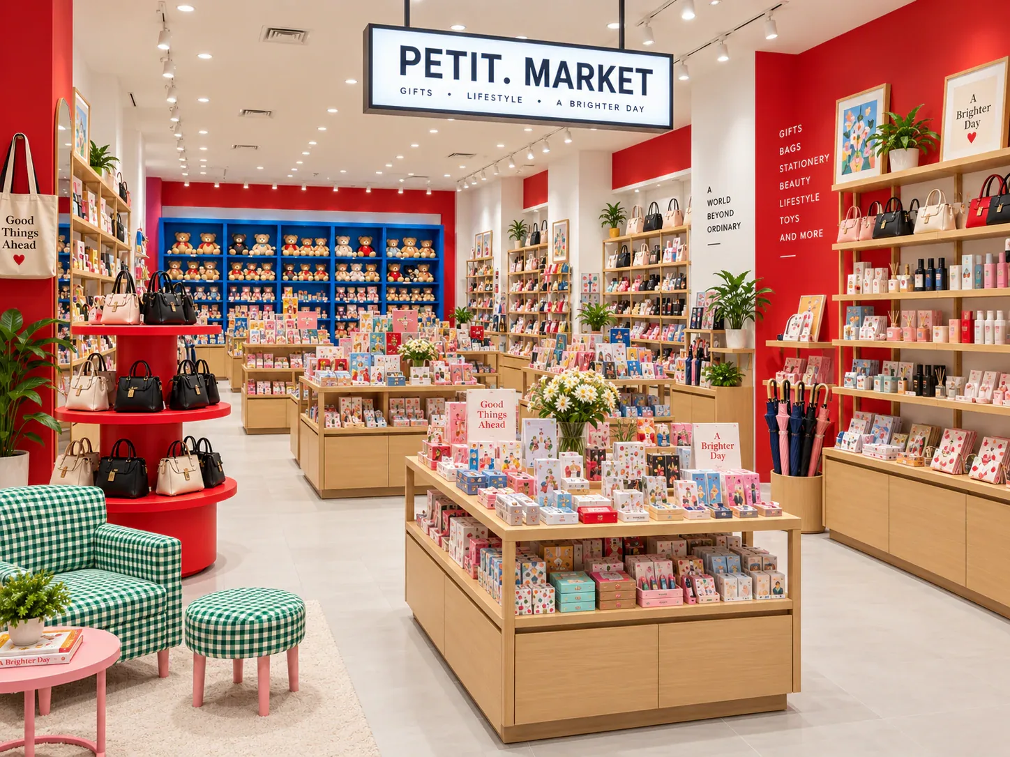 Gift Store Entrance with Seating and Round Accent Display — reference view 2 of 5