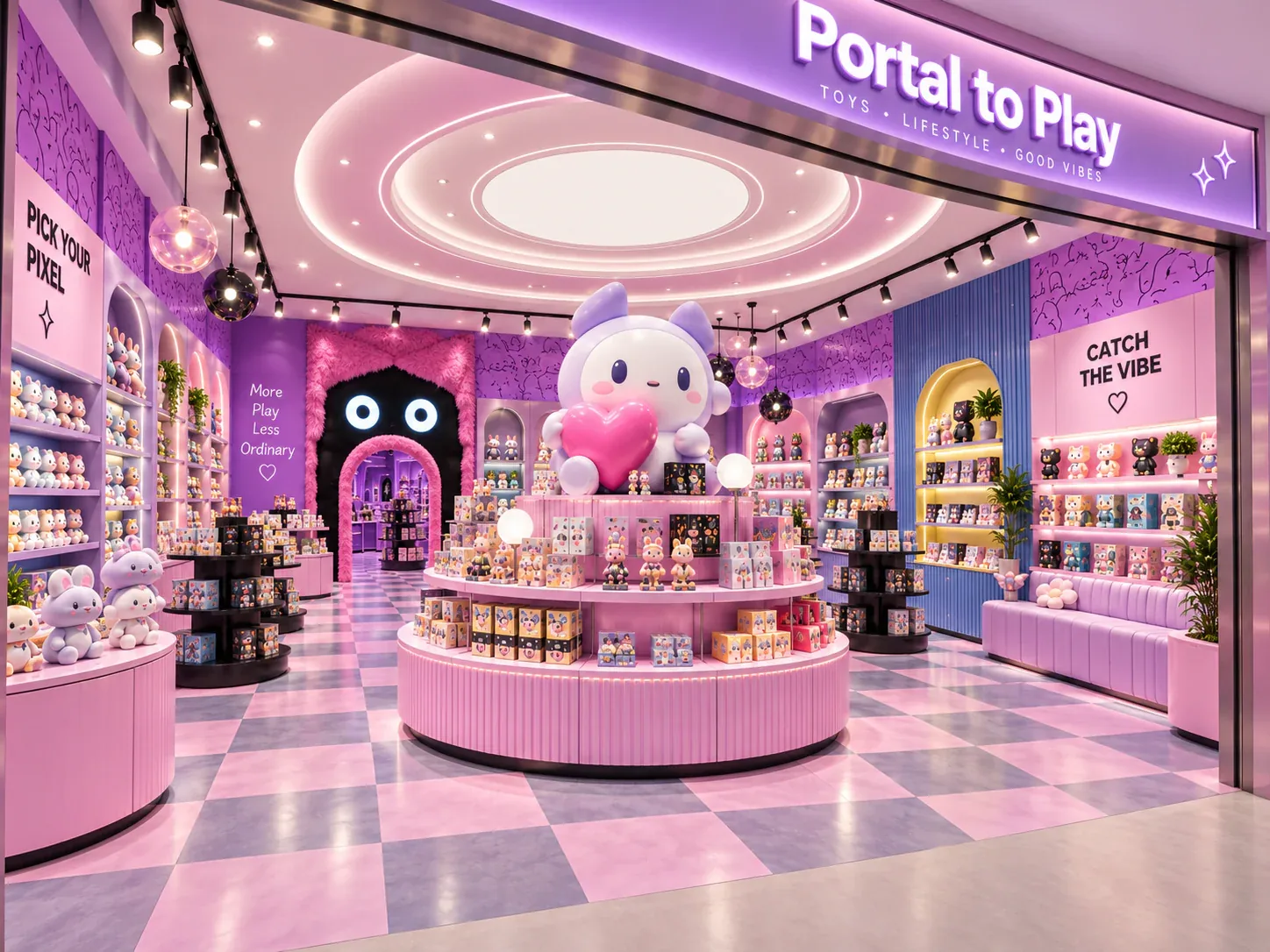 Pink Circular Toy Island in a Purple Boutique — reference view 2 of 4