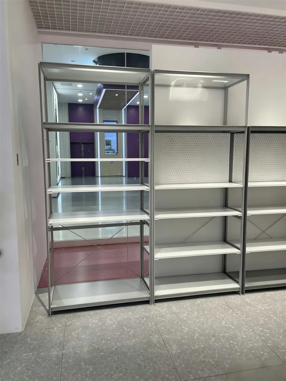Gray Multi-Bay Wall Shelving with Horizontal Lights — reference view 2 of 16