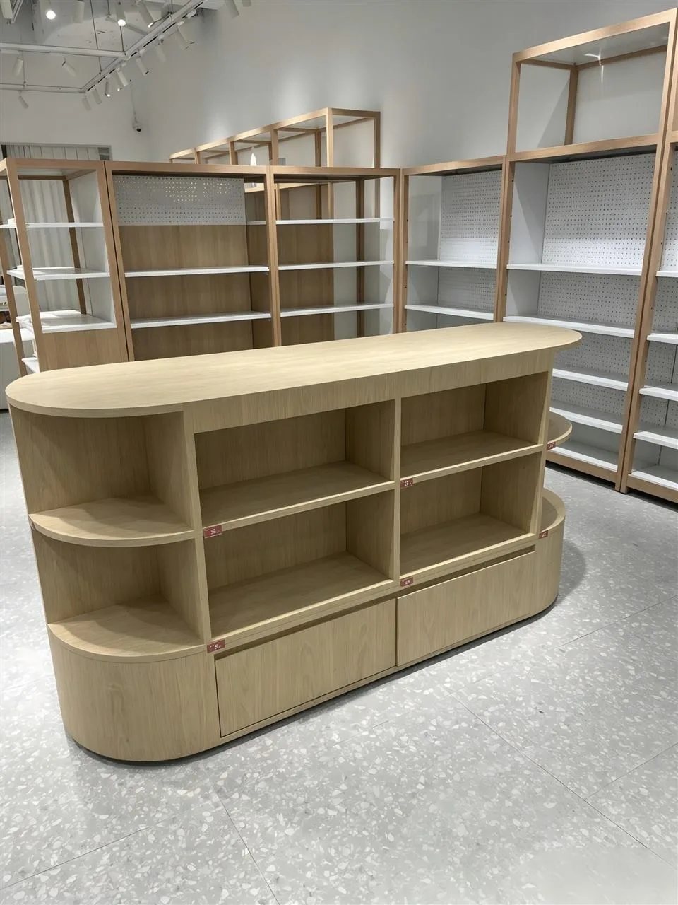 Gray Multi-Bay Wall Shelving with Horizontal Lights — reference view 15 of 16