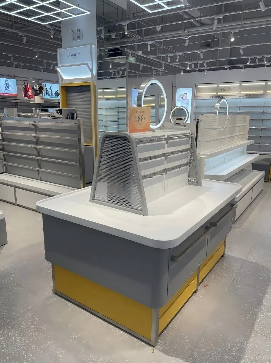 Tall Open-Frame Retail Shelf with Wood Base — reference view 2 of 15