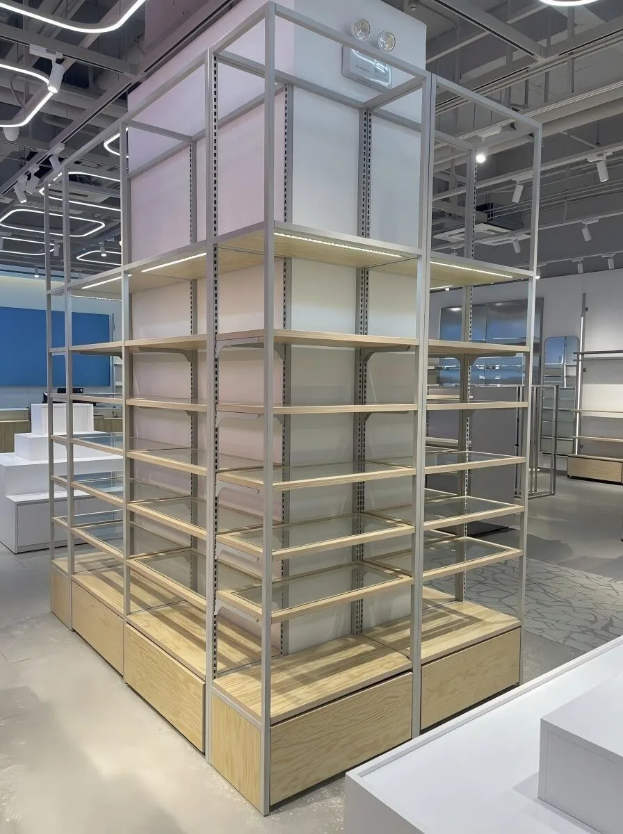 Tall Open-Frame Retail Shelf with Wood Base — reference view 8 of 15