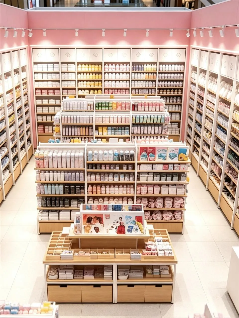 Pale Checkout Counter beside a Pink Feature Wall — reference view 2 of 5