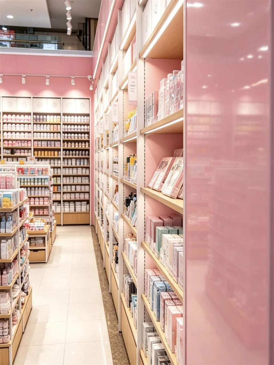 Pale Checkout Counter beside a Pink Feature Wall — reference view 3 of 5