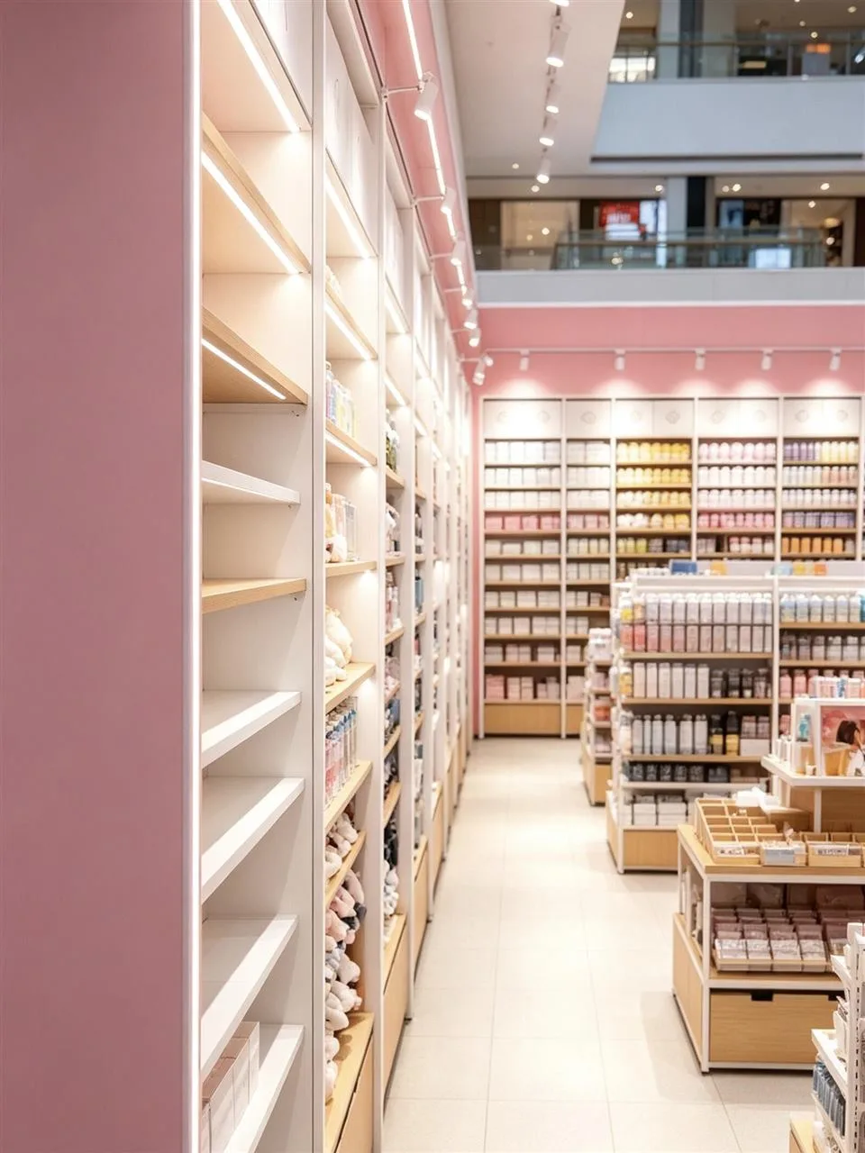 Pale Checkout Counter beside a Pink Feature Wall — reference view 5 of 5