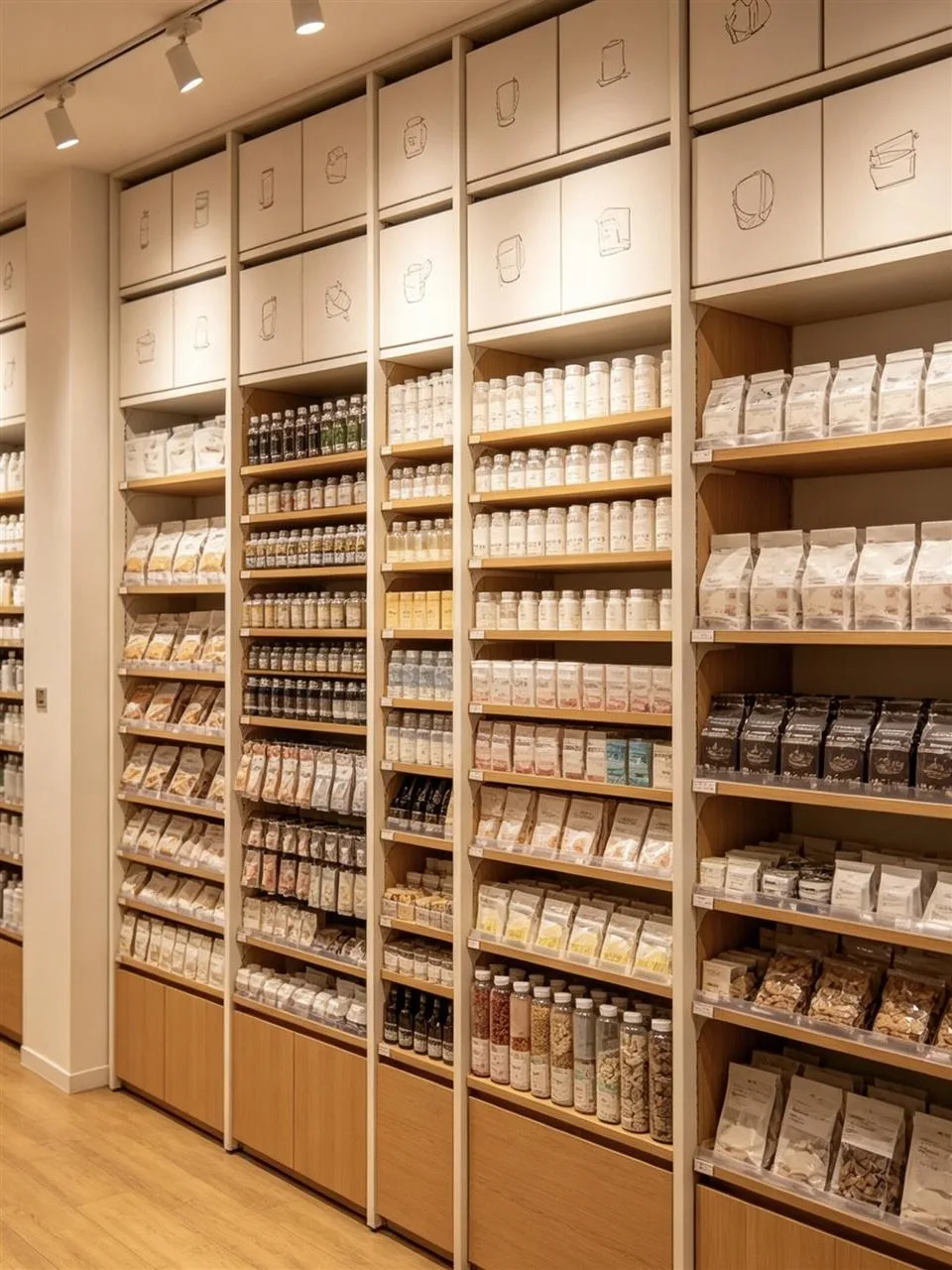 Long Wood Merchandise Island with Boxed Product Rows — reference view 3 of 4