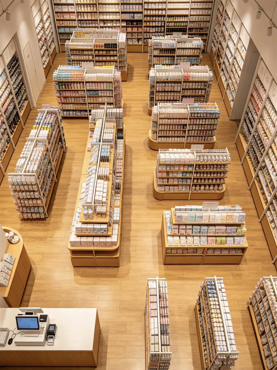 Long Wood Merchandise Island with Boxed Product Rows — reference view 4 of 4