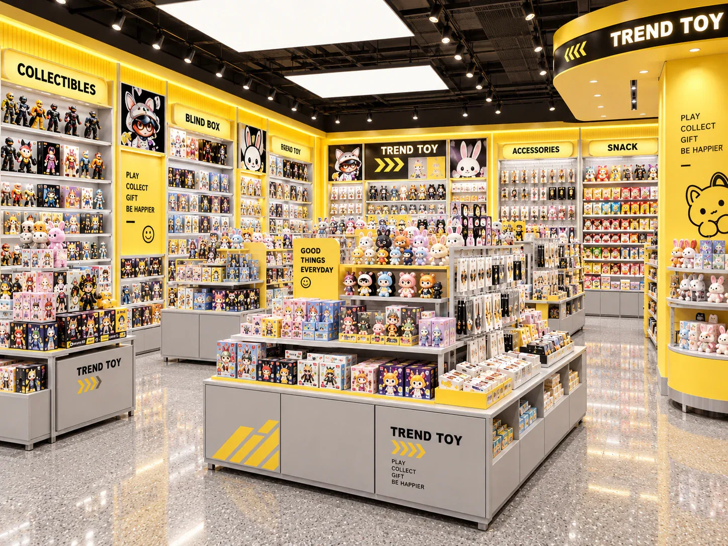 Yellow Toy Retail Feature Column and Perimeter Displays