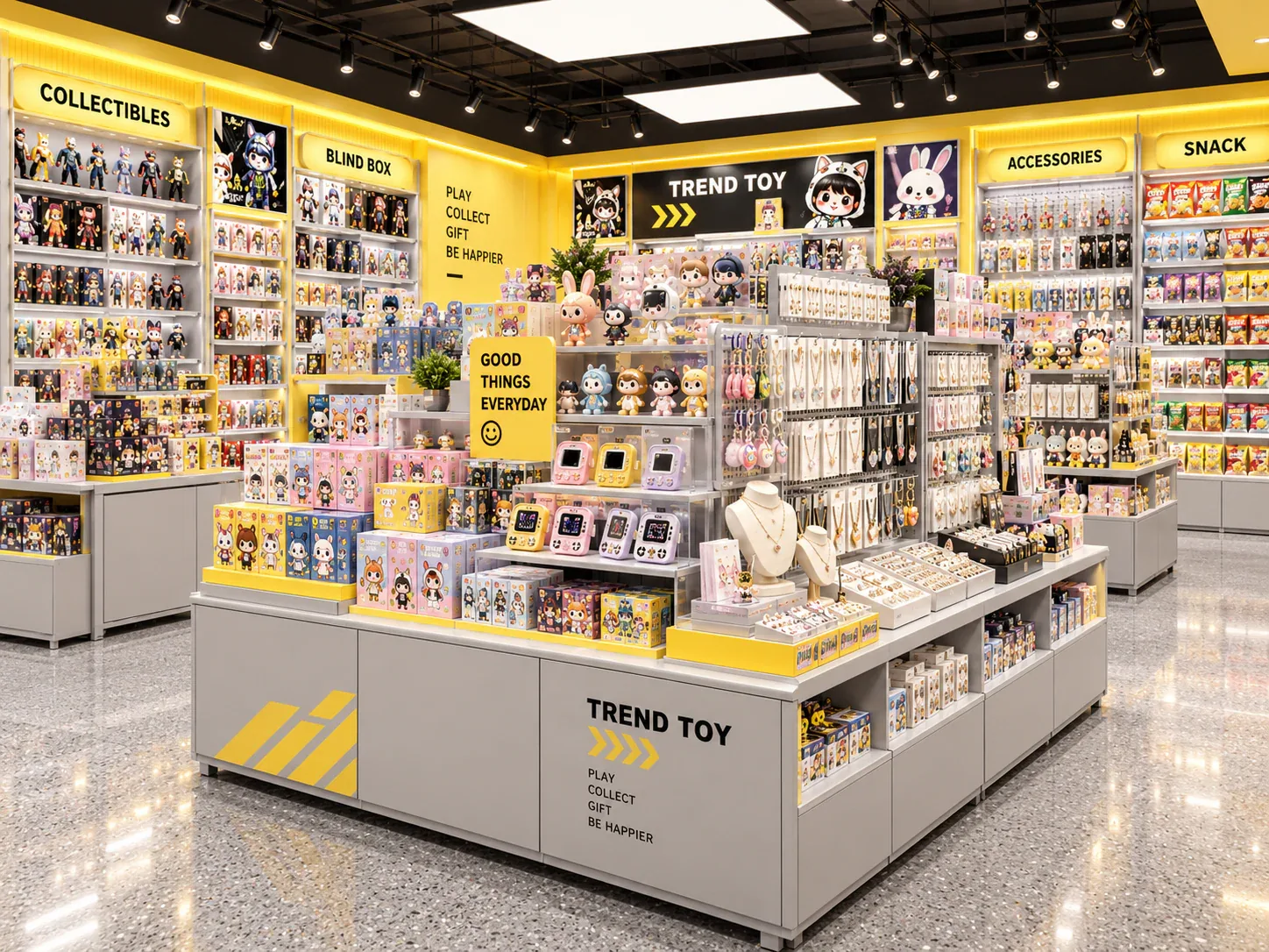 Yellow Toy Retail Feature Column and Perimeter Displays — reference view 4 of 5