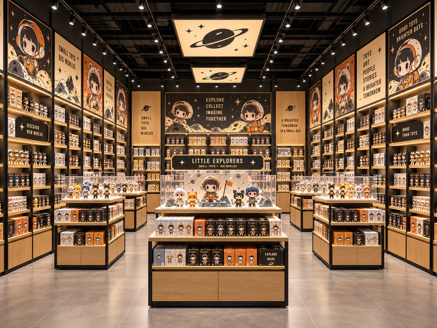 Space-Themed Collectible Store with Wood Cabinets — reference view 2 of 6