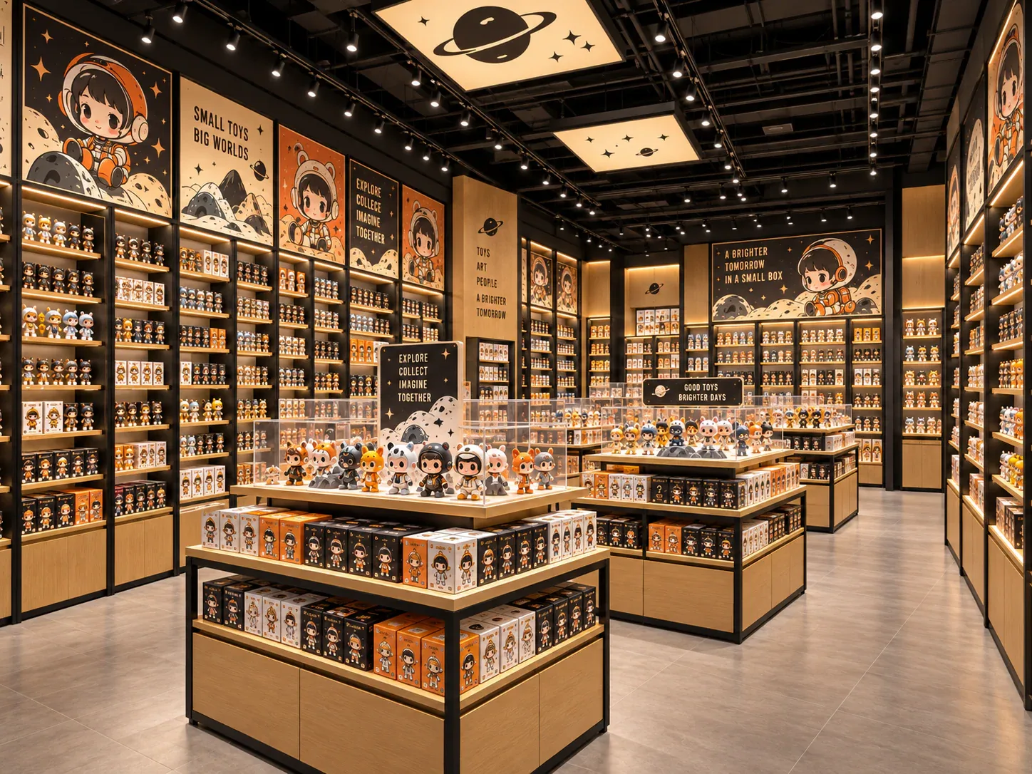 Space-Themed Collectible Store with Wood Cabinets — reference view 5 of 6