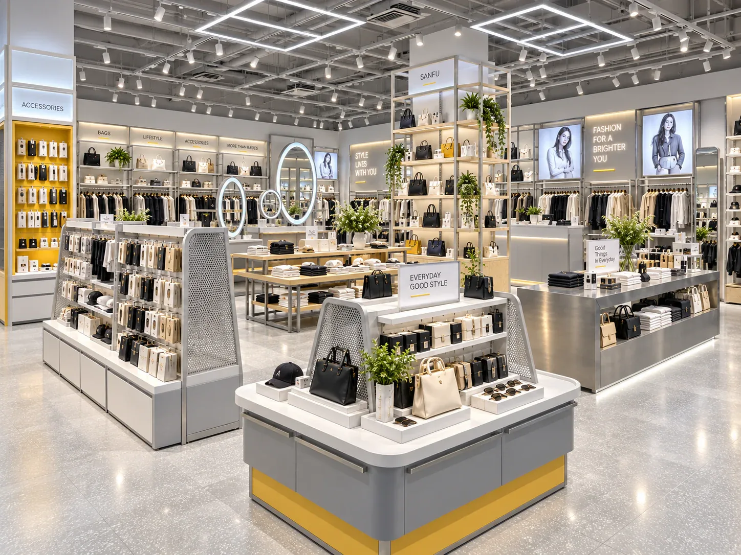 White and Gray Lifestyle Store with Yellow Bases — reference view 2 of 6