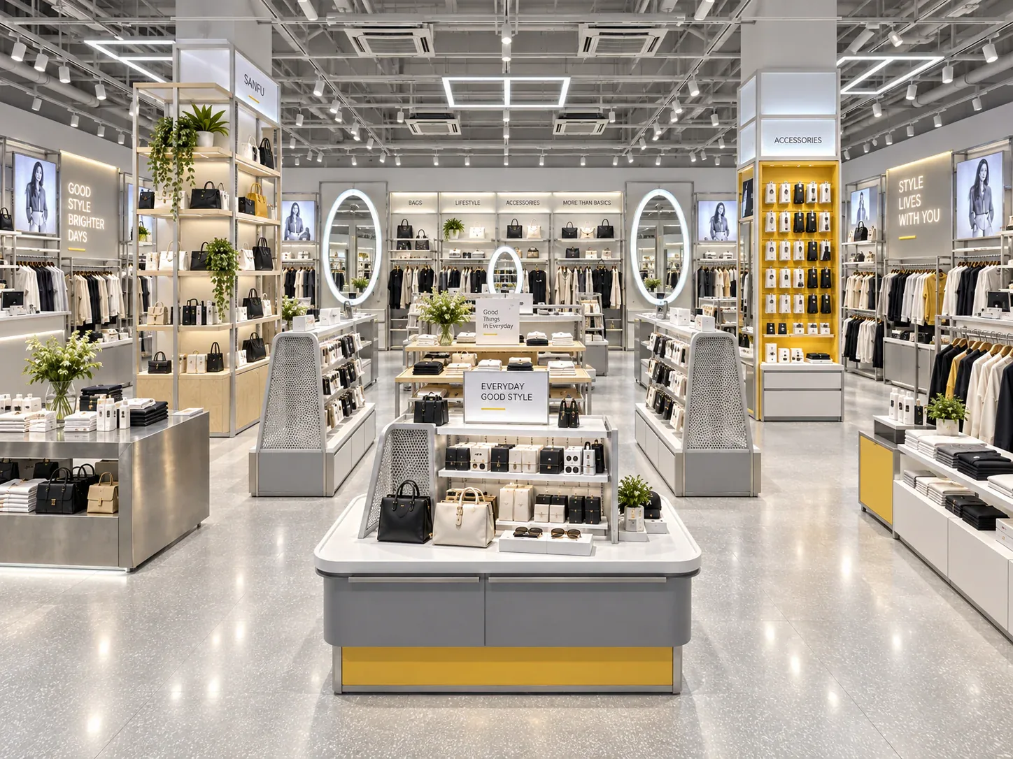 White and Gray Lifestyle Store with Yellow Bases — reference view 3 of 6