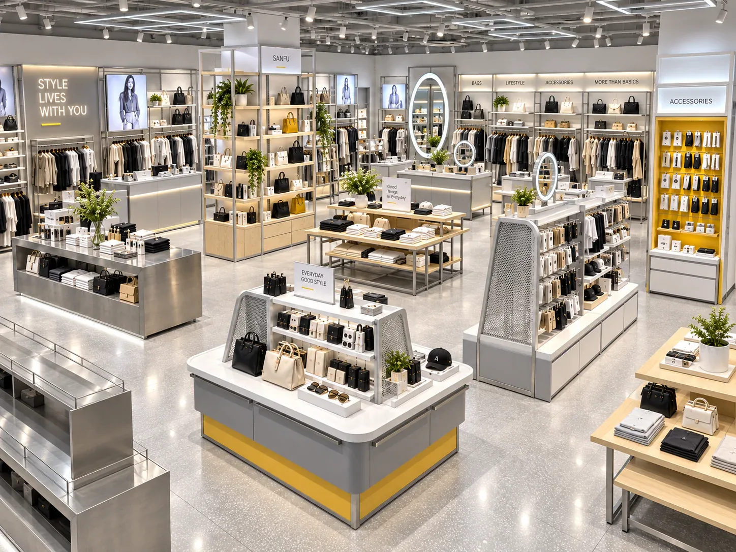 White and Gray Lifestyle Store with Yellow Bases — reference view 4 of 6