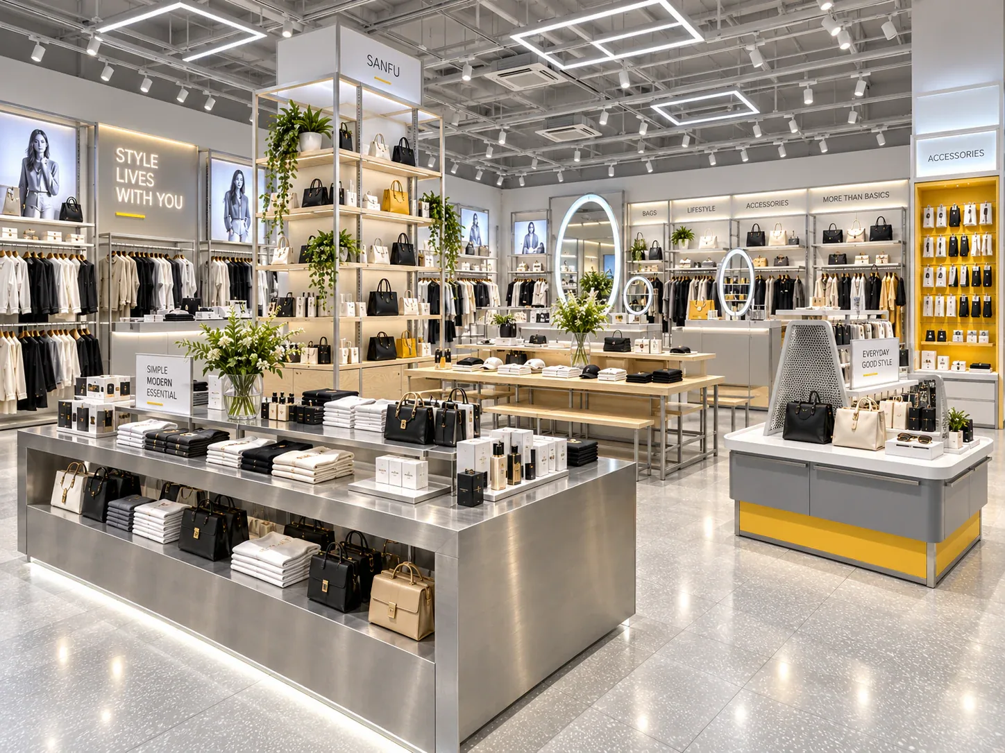 White and Gray Lifestyle Store with Yellow Bases — reference view 6 of 6