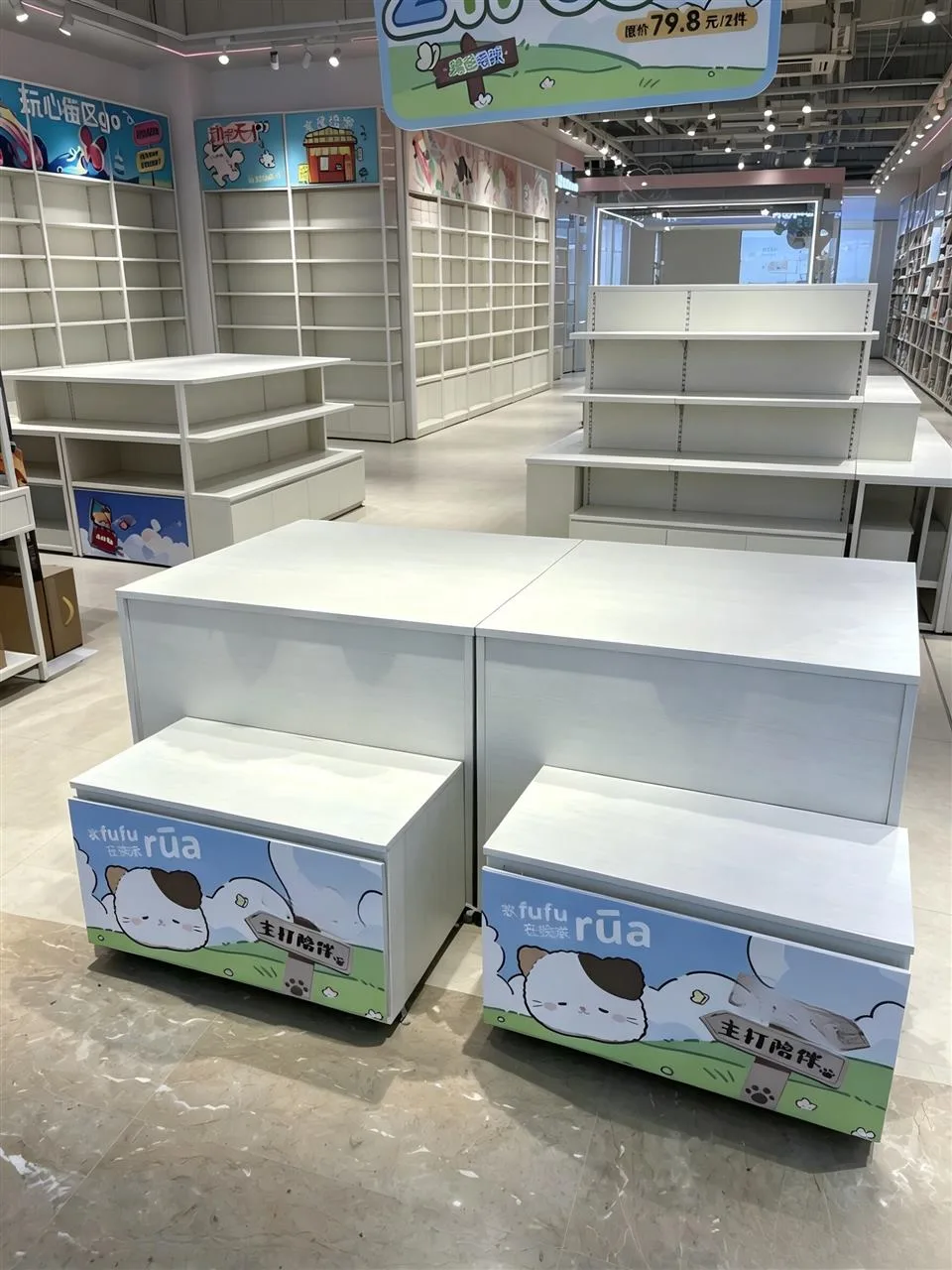 White Multi-Bay Wall Display with Base Cabinets — reference view 3 of 18