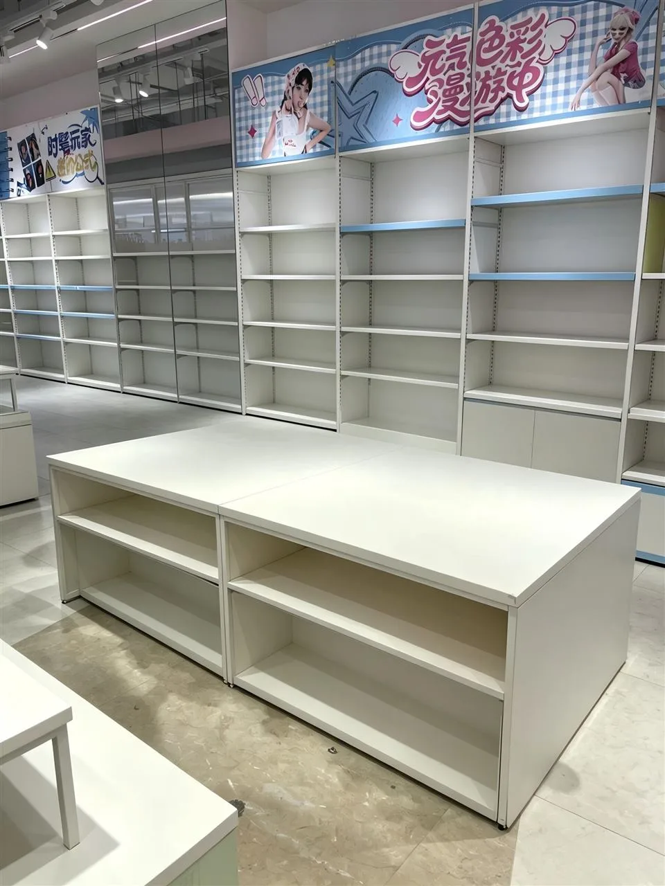 White Multi-Bay Wall Display with Base Cabinets — reference view 15 of 18