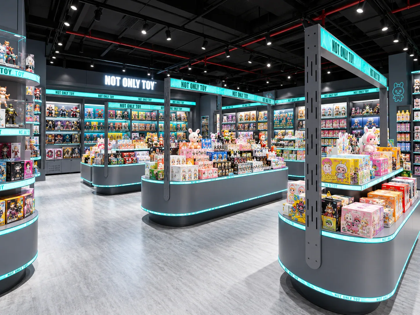 Cyan and Black Toy Store with Rounded Islands — reference view 3 of 6