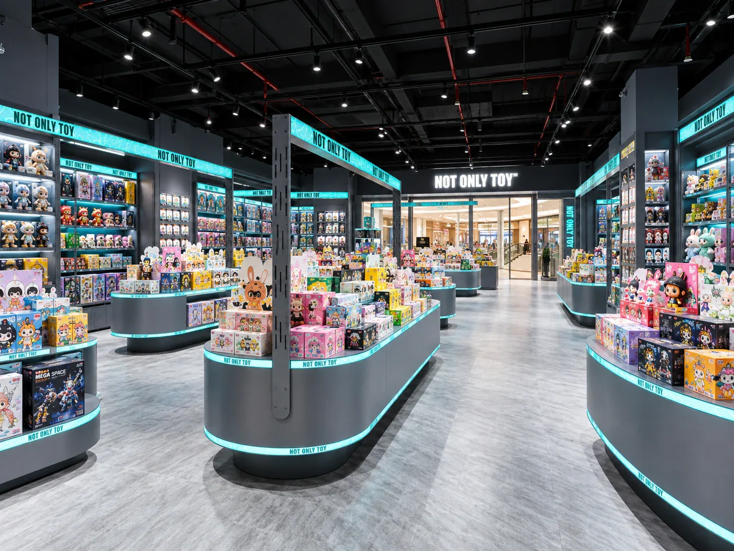 Cyan and Black Toy Store with Rounded Islands — reference view 5 of 6