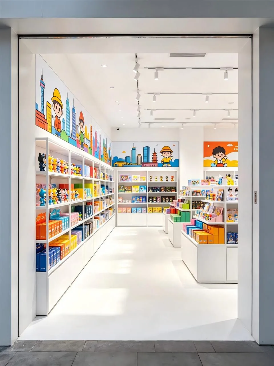 Bright Gift Store Entrance with Colorful Shelf Headers