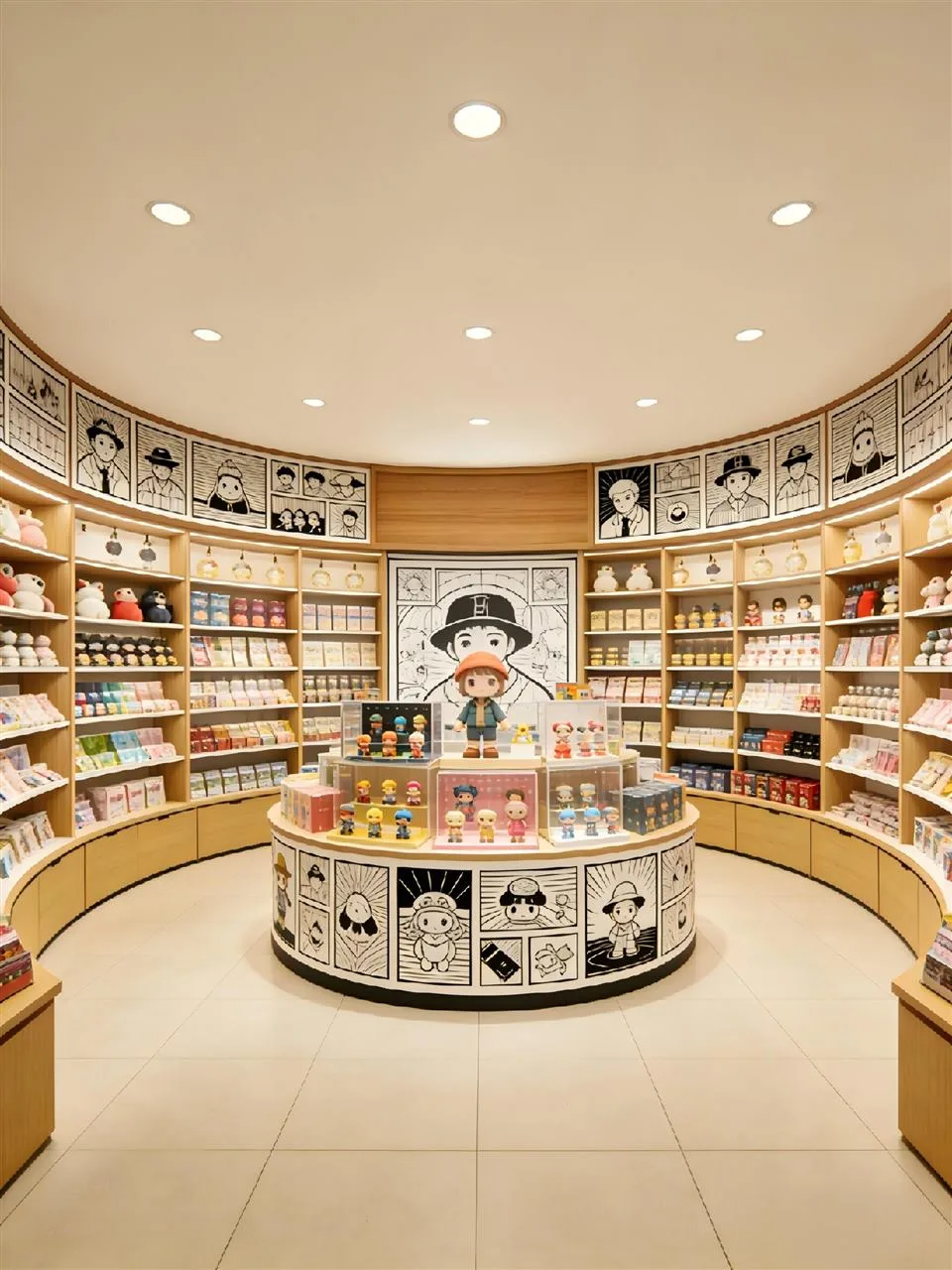 Circular Gift Store Table within Wood Wall Shelving — reference view 6 of 6