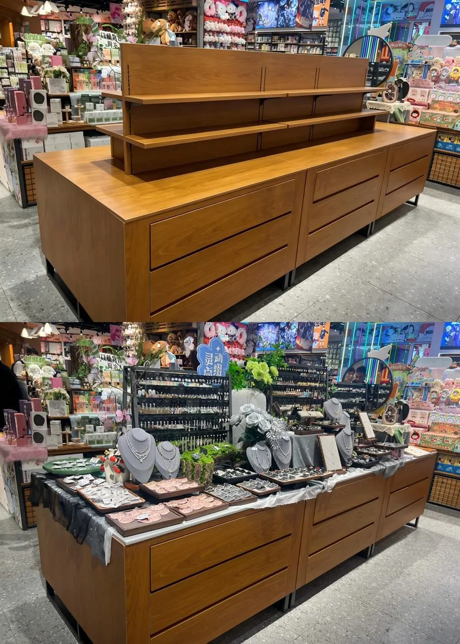 Wood and Dark Frame Retail Fixture Multi-View Study — reference view 2 of 11