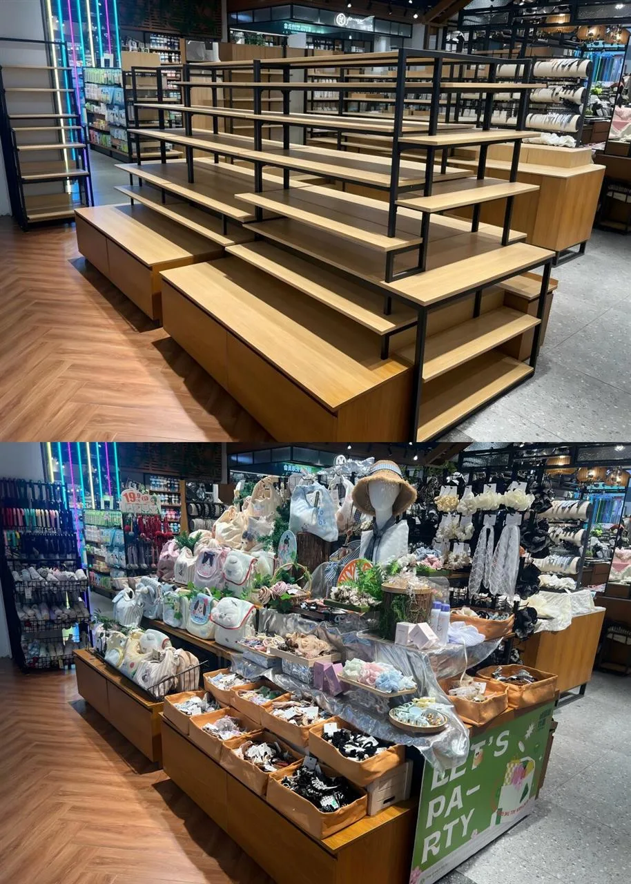 Wood and Dark Frame Retail Fixture Multi-View Study — reference view 5 of 11