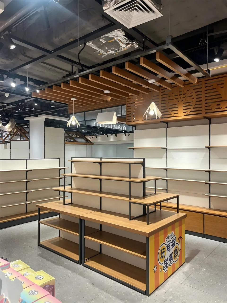 Wood and Dark Frame Retail Fixture Multi-View Study — reference view 7 of 11