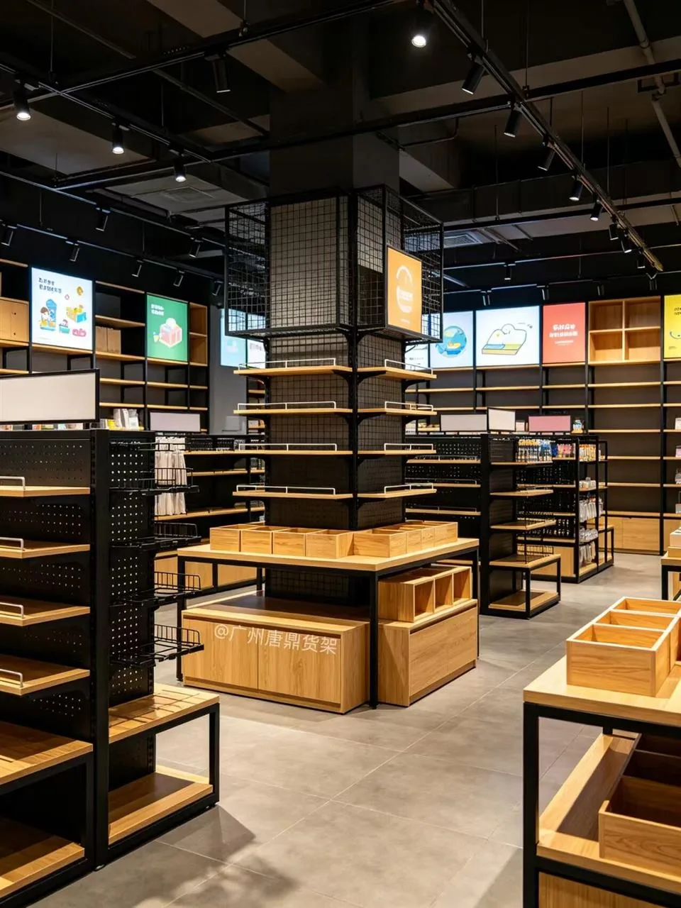 Wood and Black Open-Frame Retail Display Islands — reference view 2 of 7