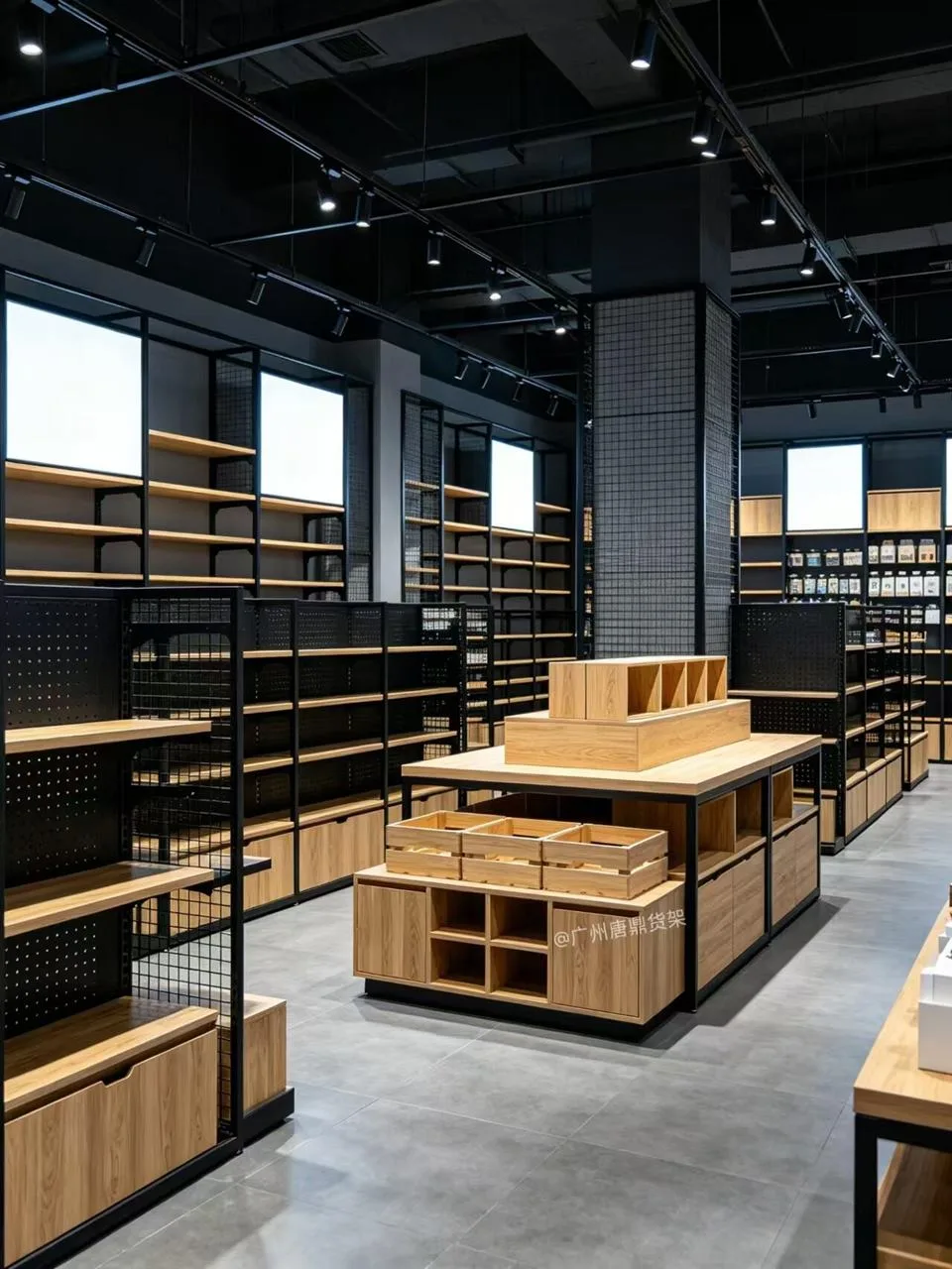 Wood and Black Open-Frame Retail Display Islands — reference view 3 of 7