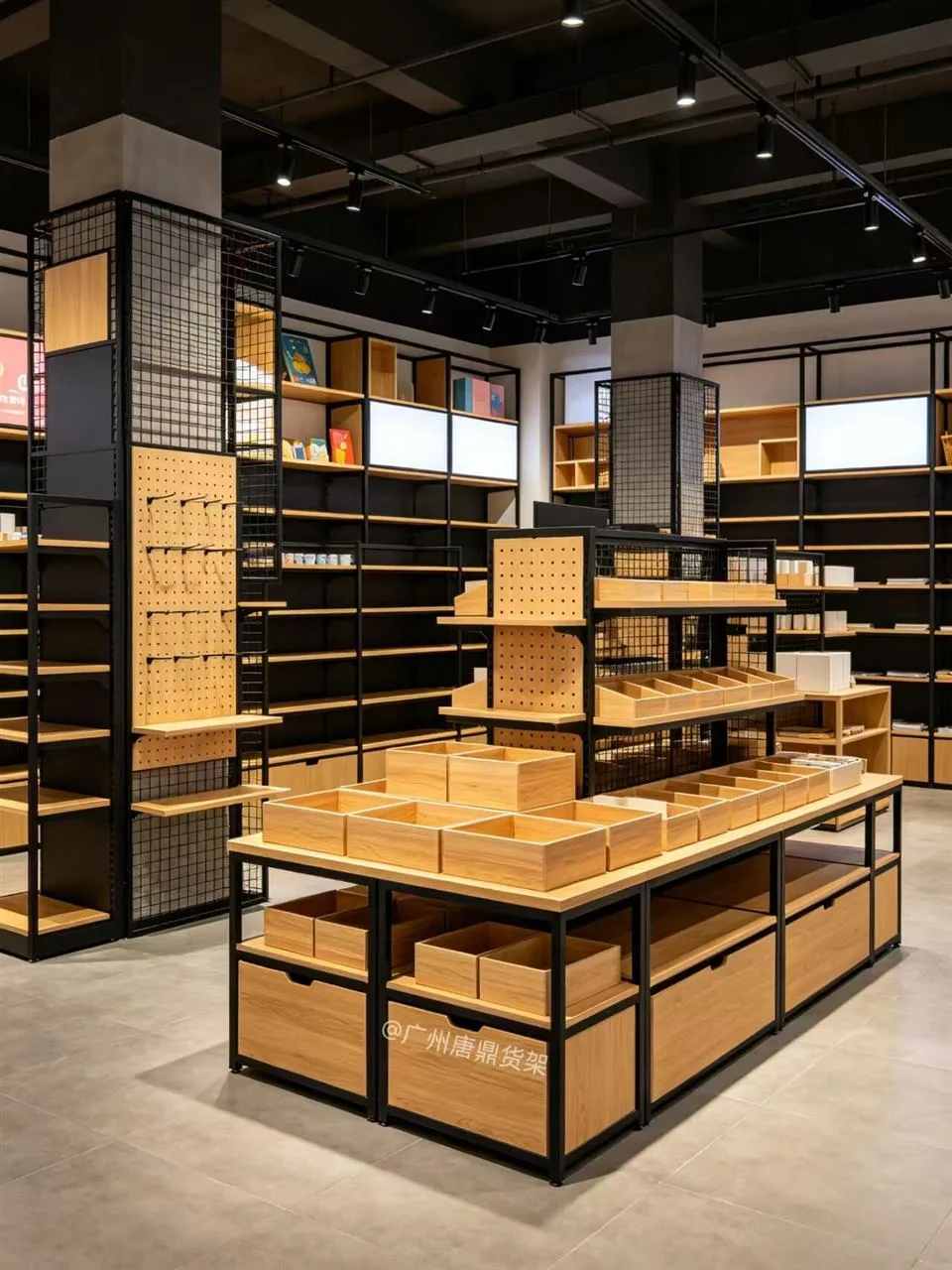 Wood and Black Open-Frame Retail Display Islands — reference view 4 of 7