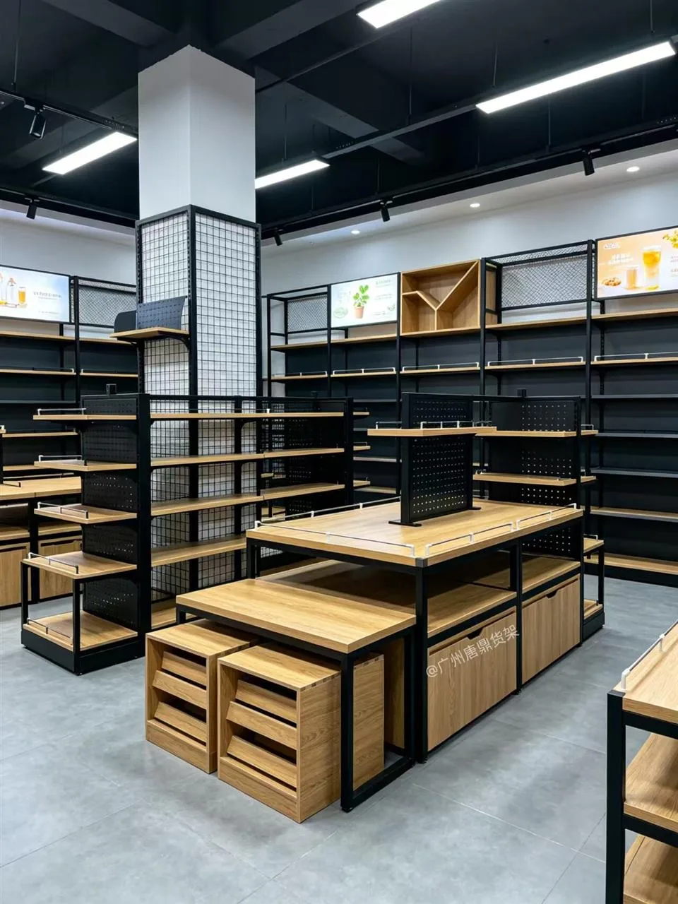 Wood and Black Open-Frame Retail Display Islands — reference view 5 of 7