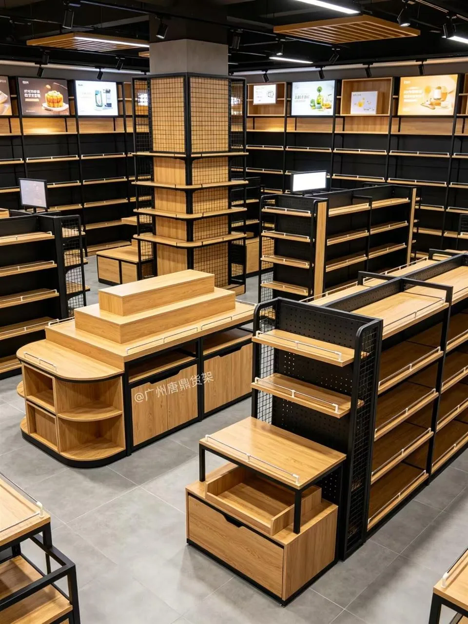 Wood and Black Open-Frame Retail Display Islands — reference view 6 of 7