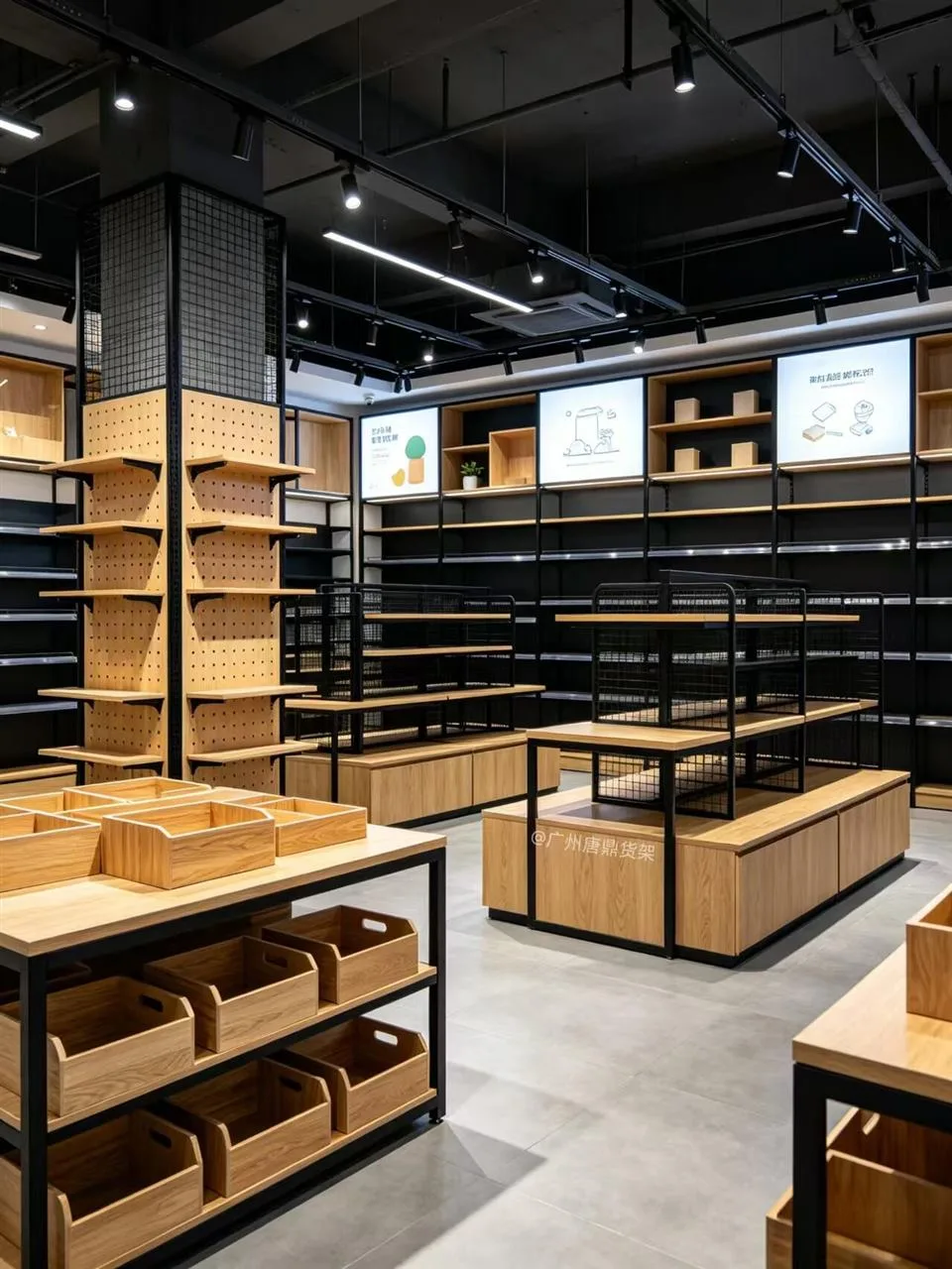 Wood and Black Open-Frame Retail Display Islands — reference view 7 of 7