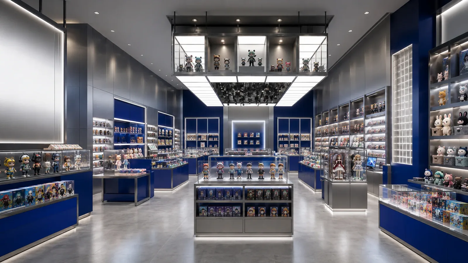 Blue and Silver Collectible Store with Glass Islands — reference view 2 of 6