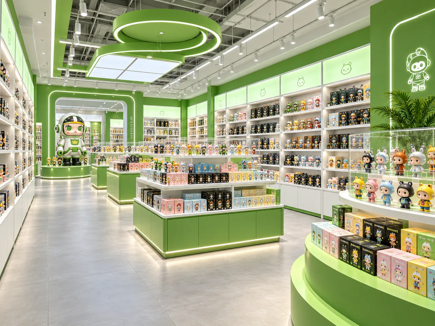Green Toy Store with Rounded Display Islands — reference view 2 of 6