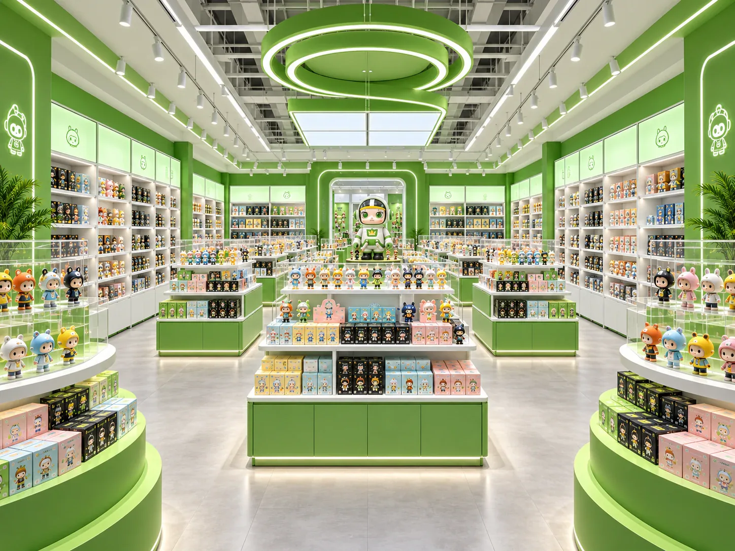 Green Toy Store with Rounded Display Islands — reference view 3 of 6