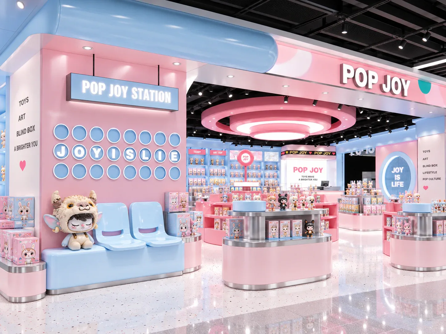 Pink and Blue Toy Store with Round Display Tables — reference view 6 of 6