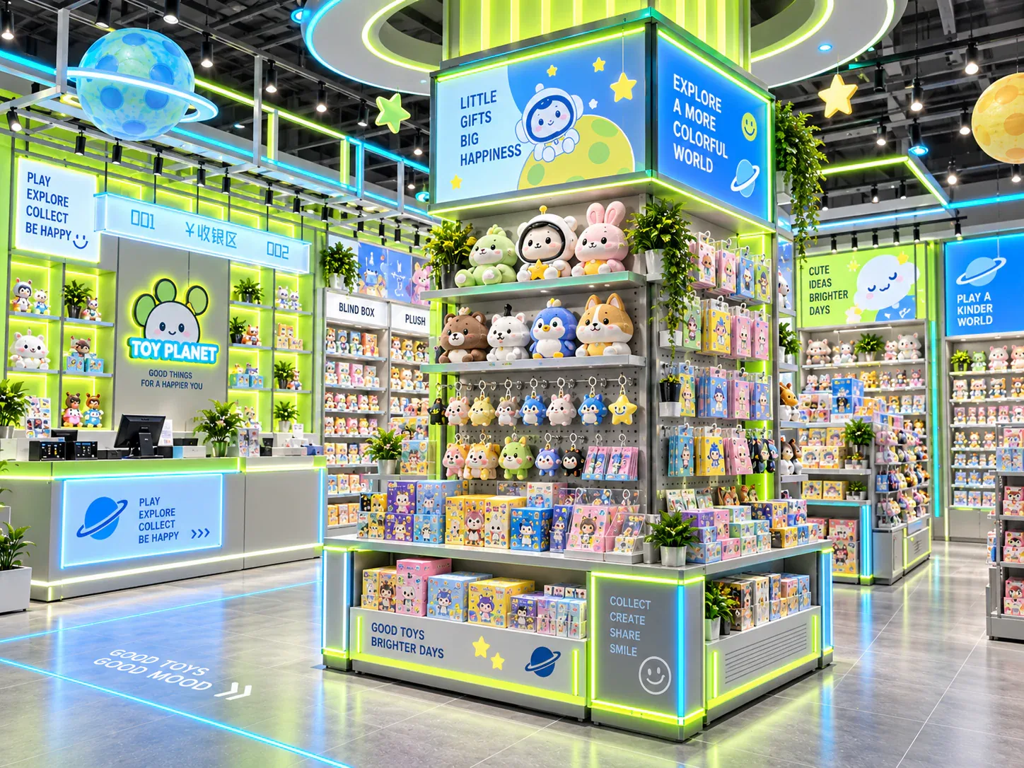 Lime and Blue Toy Store with Illuminated Fixtures — reference view 6 of 6